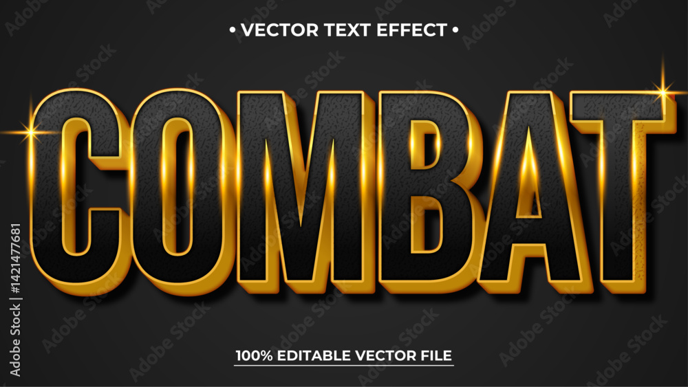 Poster combat text effect black and gold style editable text effect