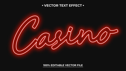 Casino Neon light text effect editable text