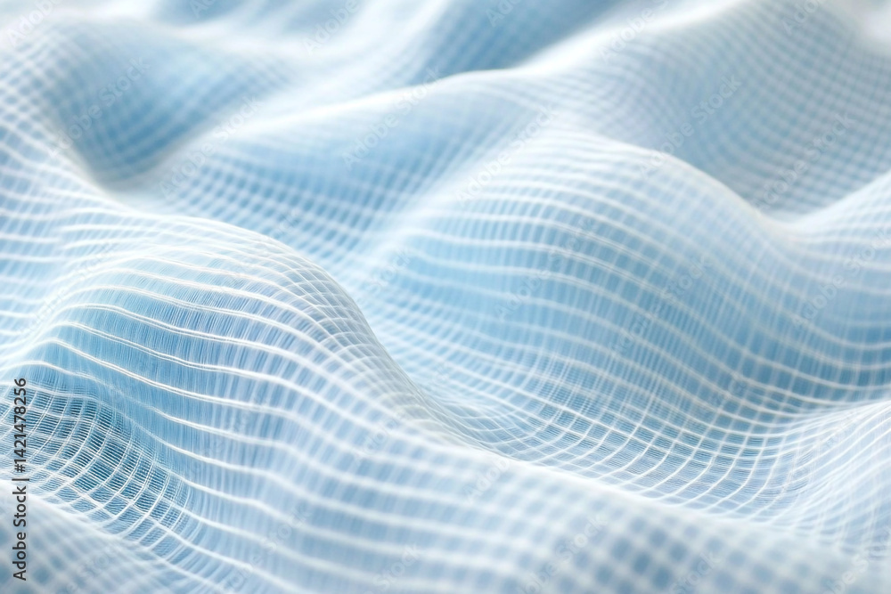 Poster soft blue fabric with grid pattern gently draped creating waves and texture