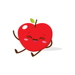 Cute red apple cartoon character with happy face, showing a Joyful pose. Perfect for kids illustrations, healthy food designs, or educational materials. Isolated on white background with soft shadow.	