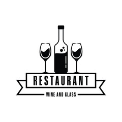 restaurant wine and glass logo design concept vintage style
