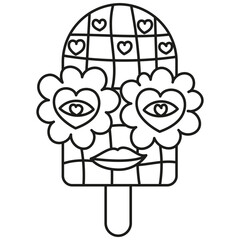 groovy ice cream, groovy boho popsicle in line style. Colorful ice cream graphic with heart motifs and playful design.