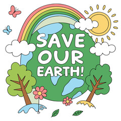Save Earth Cartoon Illustration Eco-Friendly Nature Poster Design 