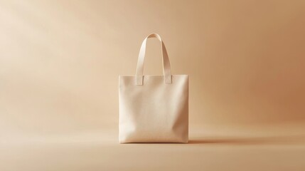 A plain eco bag in soft beige centered on a cream-colored background, showcasing simplicity and sustainable elegance