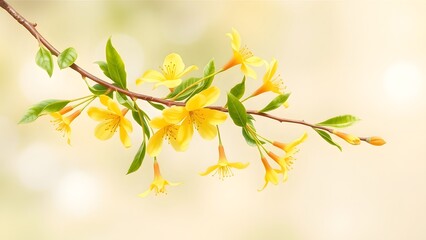Obraz premium Delicate Yellow Flowers Blooming on Branch – Spring Floral Nature Background