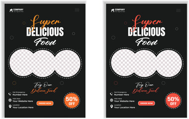 "Super Delicious Food Flyer Design | Restaurant Promotion Poster | 50% Off Food Discount Banner | Tasty Chicken, Pasta, Grilled Food Menu Advertisement" vector shape template