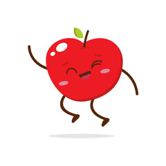 Cute red apple cartoon character with winking eye, showing a Excited pose. Perfect for kids illustrations, healthy food designs, or educational materials. Isolated on white background with soft shadow