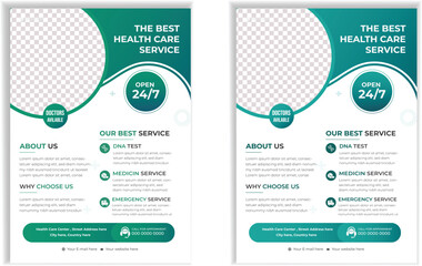 Modern Health Care Service Flyer Design | Medical Clinic Promotion Poster | 24/7 Emergency Medical Services Banner | DNA Test and Doctor Appointment Advertisement vector shape Template