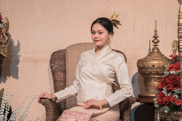 Elegant indoor portrait of traditional thai attire a cultural heritage celebration