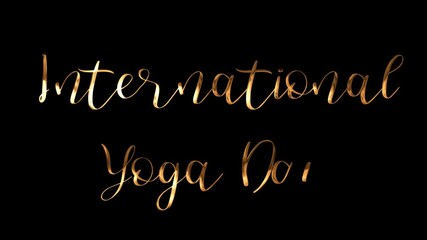 Words international yoga day in gold, perfect for social media posts, event promotions, and wellnessthemed designs.