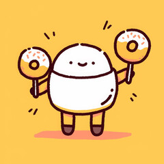 Naklejka premium Cute cartoon character holding donuts, cheerful and fun, perfect for children themes