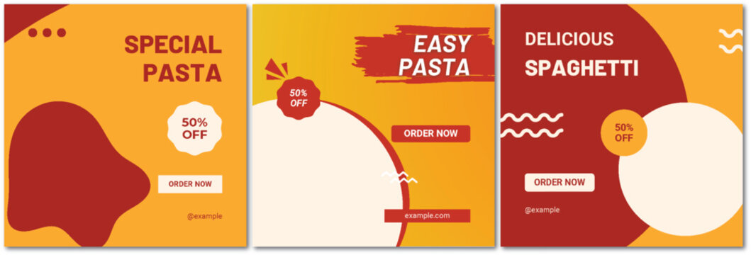 Vibrant pasta and spaghetti social media promotional posts template