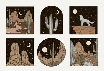 Wild west night desert landscape set
