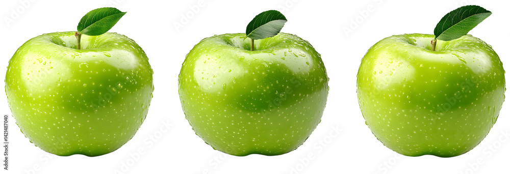 Poster apple isolated png. green apple collection on transparent background. png format. green apple set wi