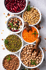 Beans, lentils, soybean, pea and chickpea