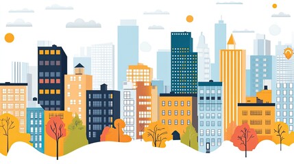 Obraz premium Autumnal Cityscape: A Vibrant Panorama of Urban Architecture and Colorful Fall Foliage