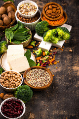 Asortment of plant based vegan protein products