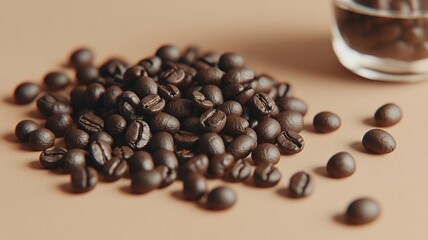 Close-up of coffee beans with a rich texture, exuding the irresistible aroma of freshly ground coffee