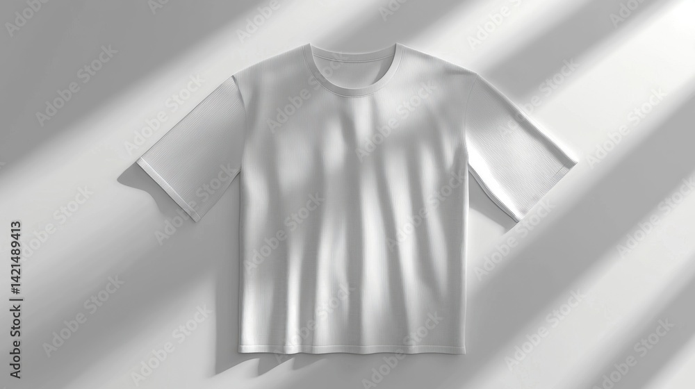 Poster minimalistic white t-shirt displayed under soft light revealing fabric texture and design elements i