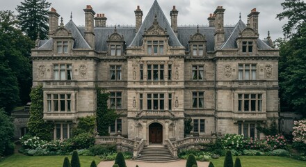 Fototapeta premium Grandeur of a Stately Home: A historic building with lush gardens