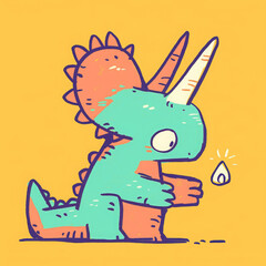 Fototapeta premium Cute and funny cartoon image of colorful Triceratops with playful expression