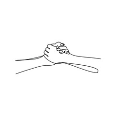 Friendship Day Holding Hands, Pinky swear promise line drawing. Love, relationship, Valentines day concept. Monochrome hand drawn ink style sketch. Modern minimalist line art vector illustration