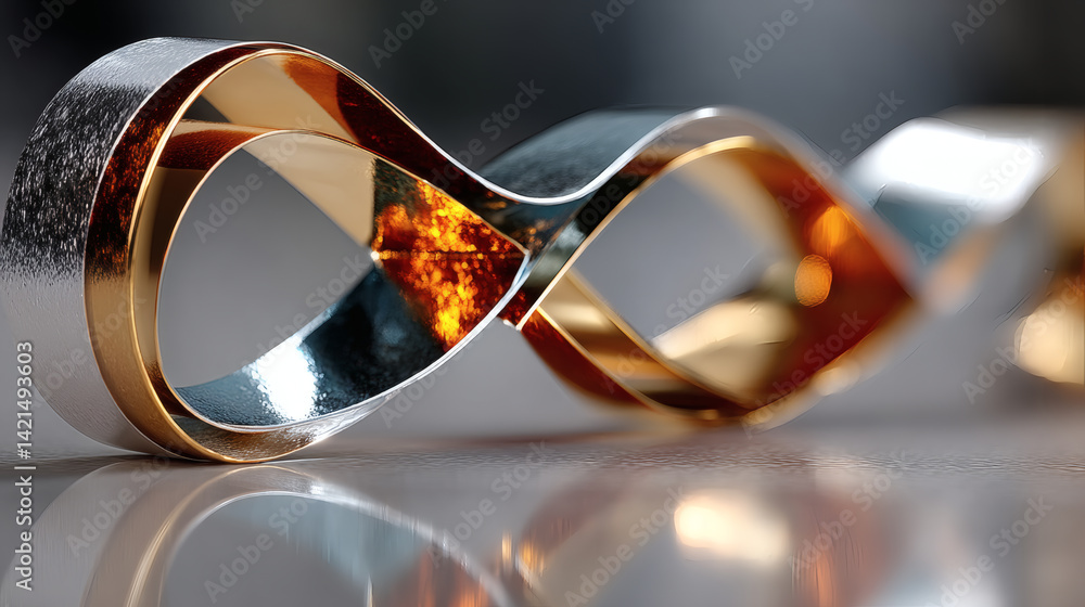 Poster elegant intertwined metallic loop aesthetic in soft illumination