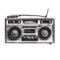 vintage ghetto blaster stereo halftone grunge vector design element