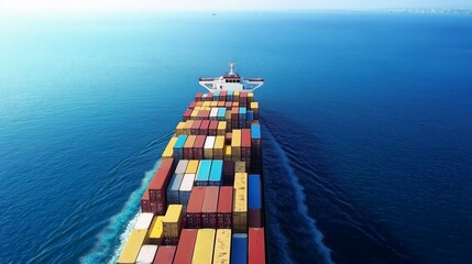 Fototapeta premium Aerial View of Container Ship Cargo Vessel Ocean Freight Transport
