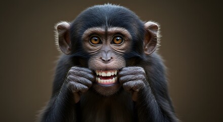 Fototapeta premium Monkey Grinning and Showing Teeth Close Up Portrait