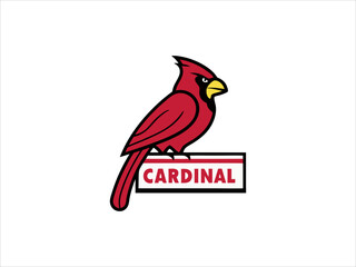 A cartoon style illustration of a cardinal bird in profile view, perched on a rectangular sign that says 
 CARDINAL.