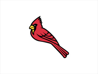 A cartoon style illustration of a cardinal bird in profile view, perched on a rectangular sign that says 
 CARDINAL.