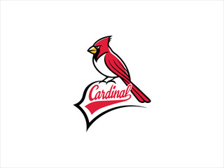 A vibrant red cardinal perched on a sign, perfect for logo or branding.