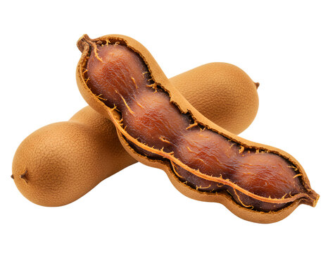 Tamarind Fruit with Leaves on Transparent Background