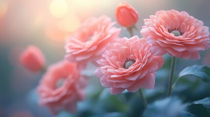 Soft Pink Ranunculus Flowers Glowing with Ethereal Light in a Dreamy Floral Composition