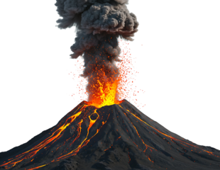 Volcanic Eruption with Lava Flow and Smoke - Transparent Background