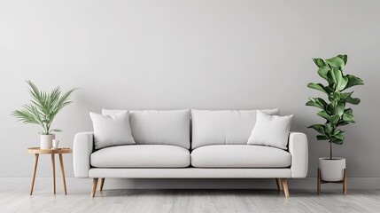 Cozy living room design with soft pastel color scheme modern comfort indoor plants serene environment
