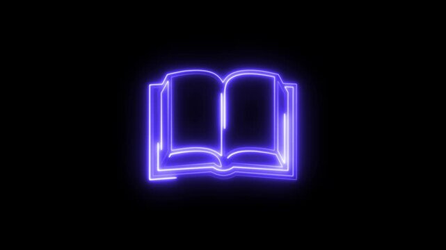 Glowing vertical book icon animation with neon open symbol on black background