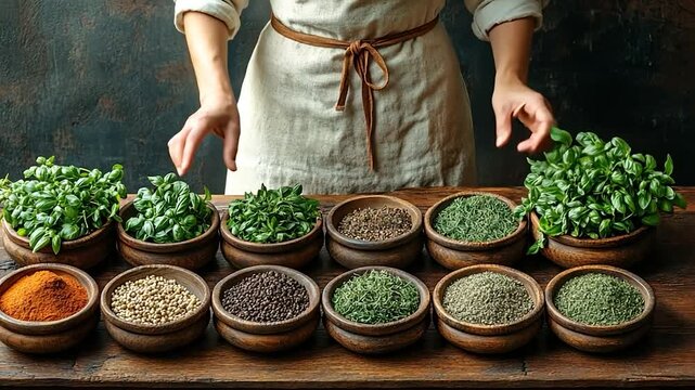 Fresh herbs and spices arranged