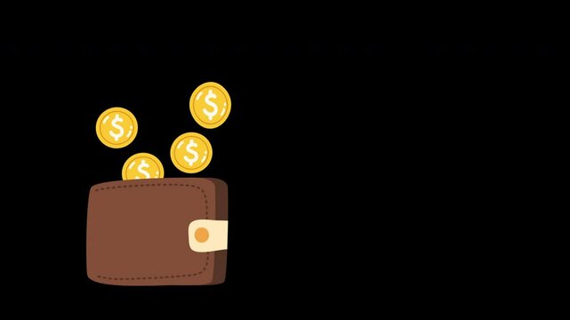 An animation of a wallet spitting out coins illustration