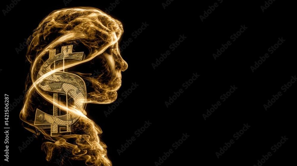 Poster dynamic representation of a dollar sign engulfed in flames symbolizing wealth transformation and fin