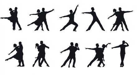 Dancers Silhouettes In Different Poses Isolated 