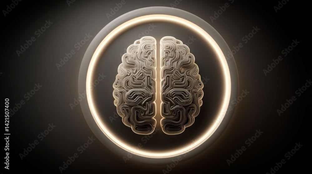 Poster glowing circle with an ai brain icon inside representing artificial intelligence and the future of t