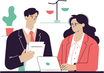 Minimal Isometric Vector of Female Attorney Providing Legal Counsel to Corporate Client

