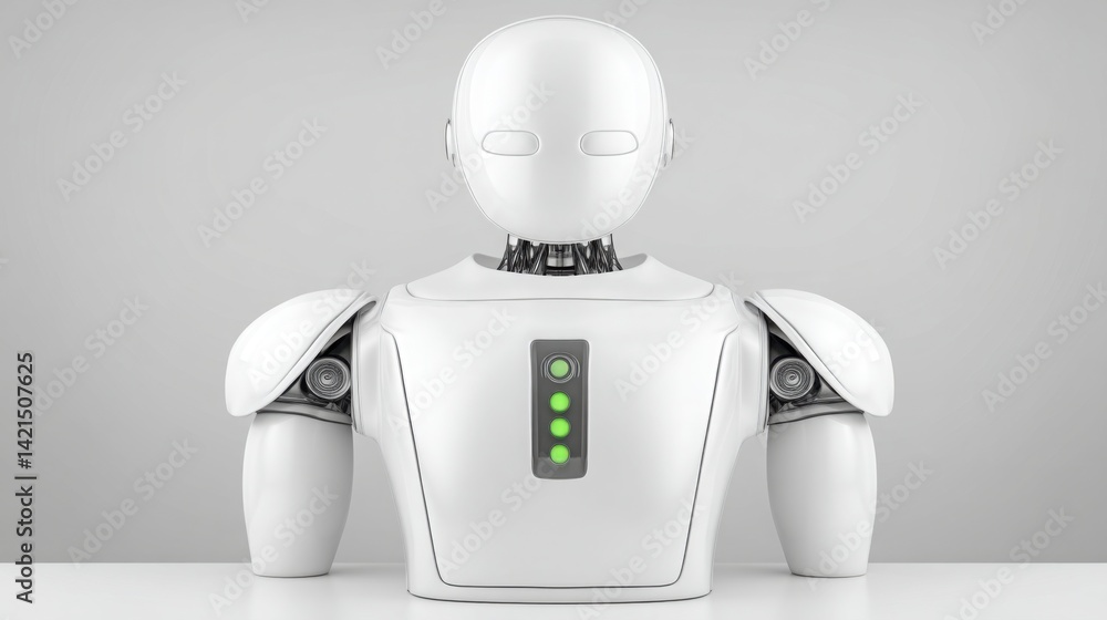 Poster innovative image of a robot with a green light on its back symbolizing advanced ai technology and co