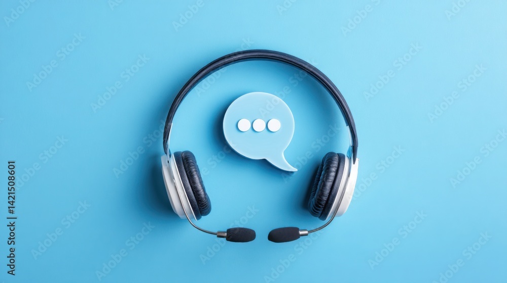 Poster modern headset with speech bubble featuring chatbot icon concept for ai customer support and communi