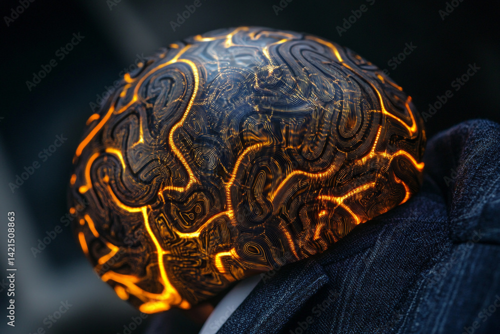 Poster glowing brain model intricate design neural pathways illuminated technology concept