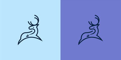 Deer logo line icons. Wild reindeer outdoor brand label. Elk antlers sign. Wildlife stag symbol. Vector illustration.