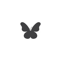A minimalist, monochrome butterfly icon featuring elegant, symmetrical wings and delicate antennae. Its clean silhouette makes it versatile for nature-related designs, beauty brands, environmental the