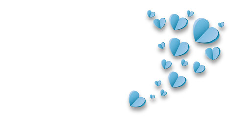 Light blue paper hearts isolated on transparent background. Valentine's day.